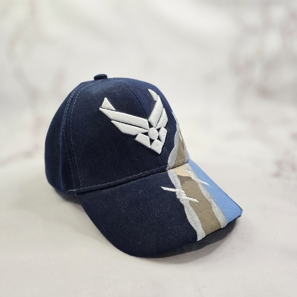 US Air Force Hat Mens Blue Adjustable Strapback Cap Aim High Barbed Wire Stripe - Picture 2 of 10